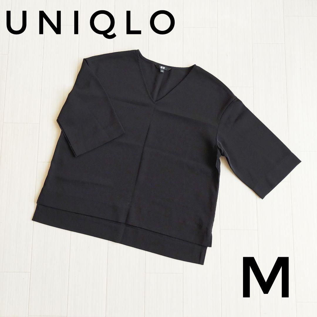 【Excellent Condition】UNIQLO V-Neck Blouse, M, Black, 3/4 Sleeve, Elegant