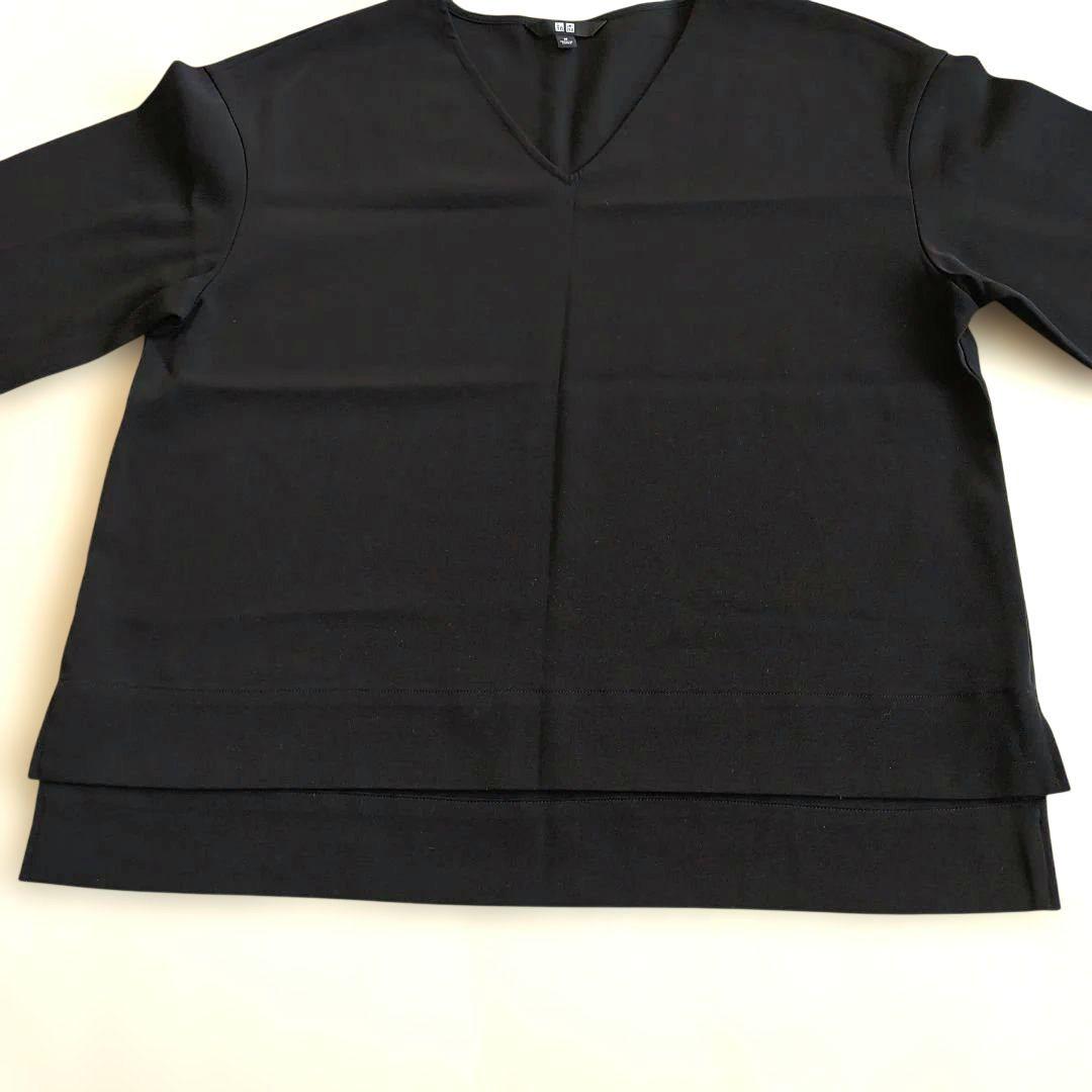 【Excellent Condition】UNIQLO V-Neck Blouse, M, Black, 3/4 Sleeve, Elegant