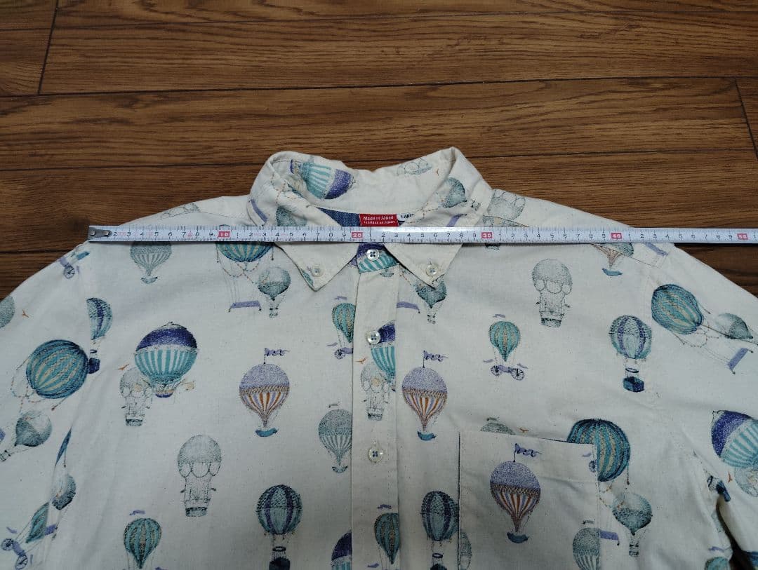 Seven-Sleeve Ecru Hot Air Balloon Print Cotton Shirt ①