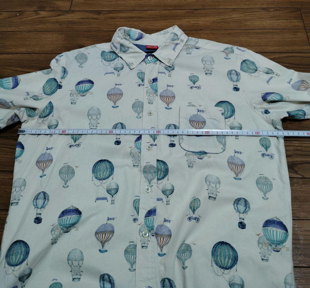 Seven-Sleeve Ecru Hot Air Balloon Print Cotton Shirt ①