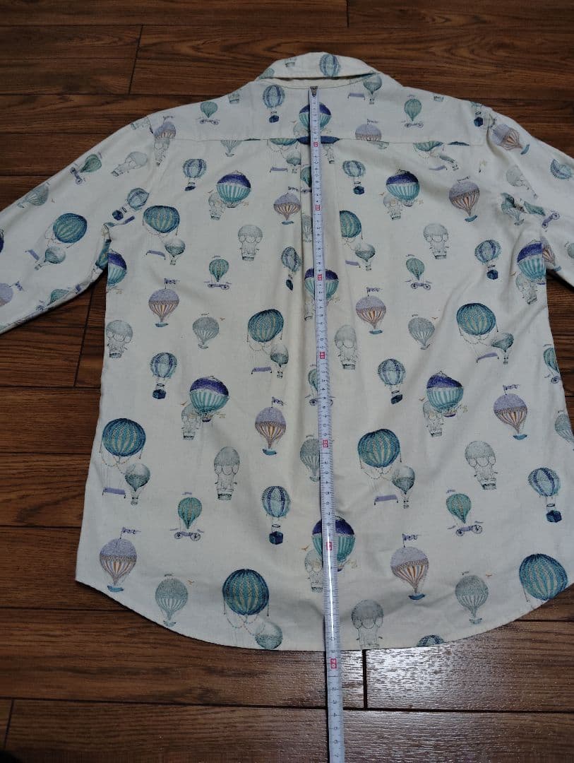 Seven-Sleeve Ecru Hot Air Balloon Print Cotton Shirt ①