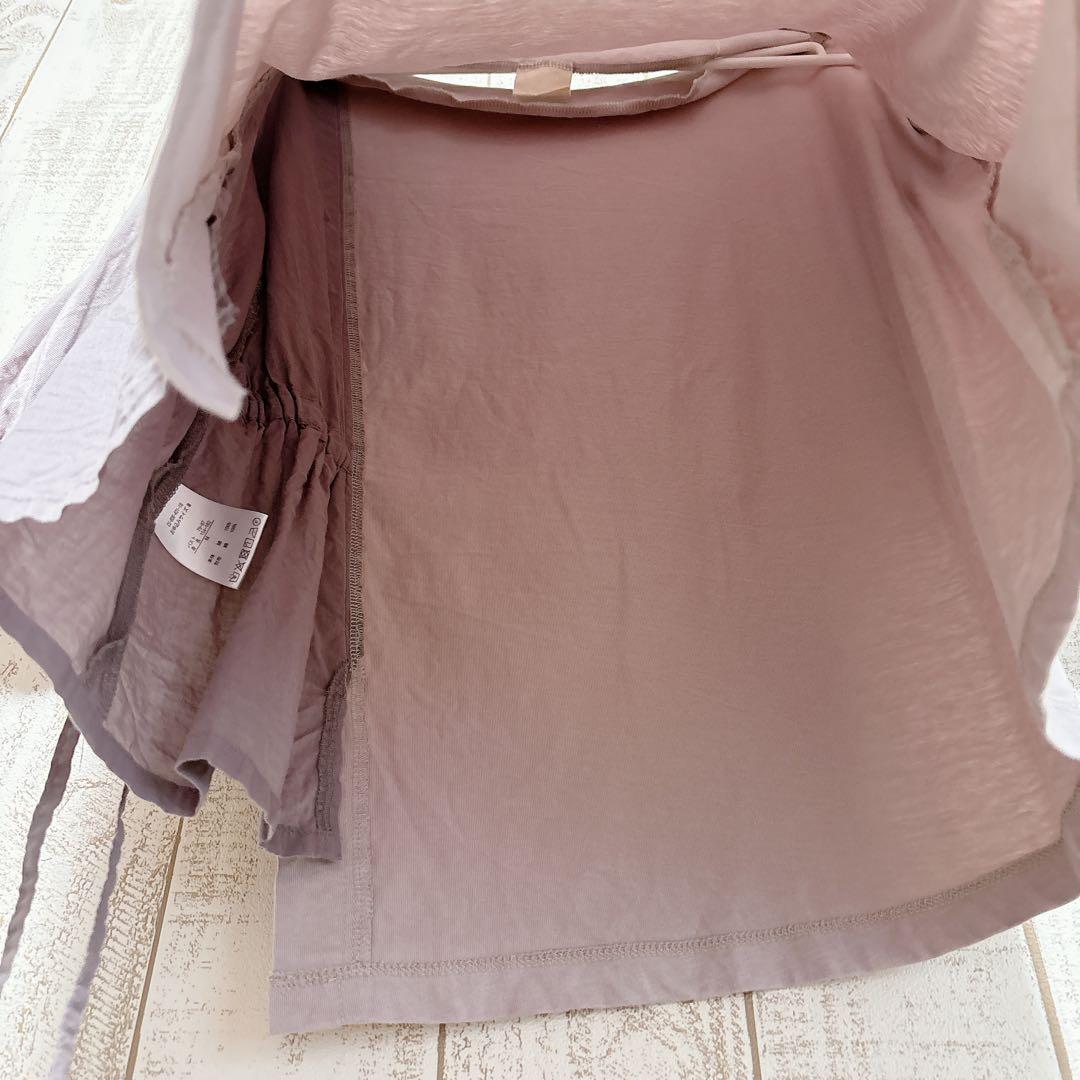 Mixed Material Contrast Drawstring Cut and Sew Top, Greige, Size M, 100% Cotton, 3/4 Sleeve, Designer