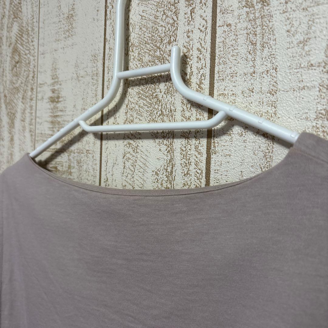 Mixed Material Contrast Drawstring Cut and Sew Top, Greige, Size M, 100% Cotton, 3/4 Sleeve, Designer