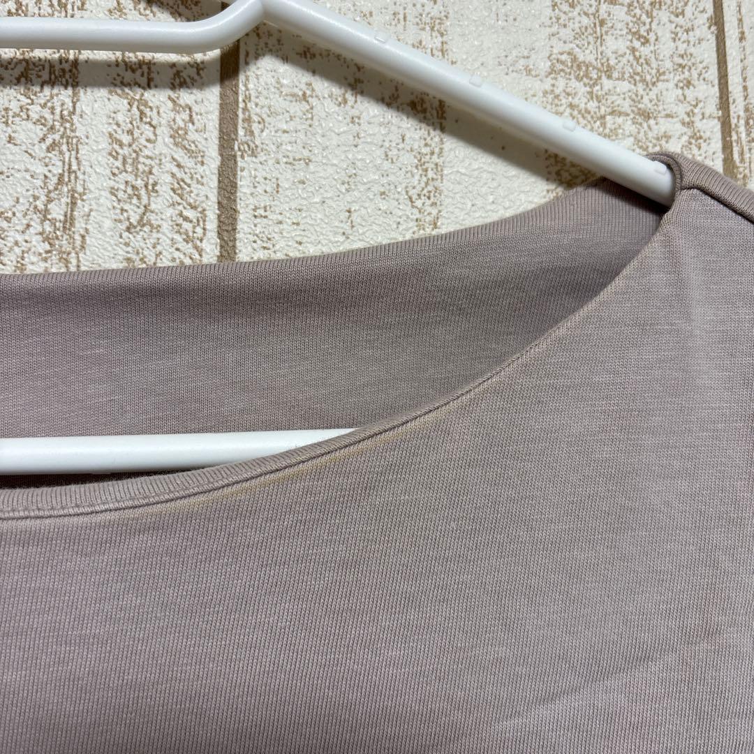 Mixed Material Contrast Drawstring Cut and Sew Top, Greige, Size M, 100% Cotton, 3/4 Sleeve, Designer