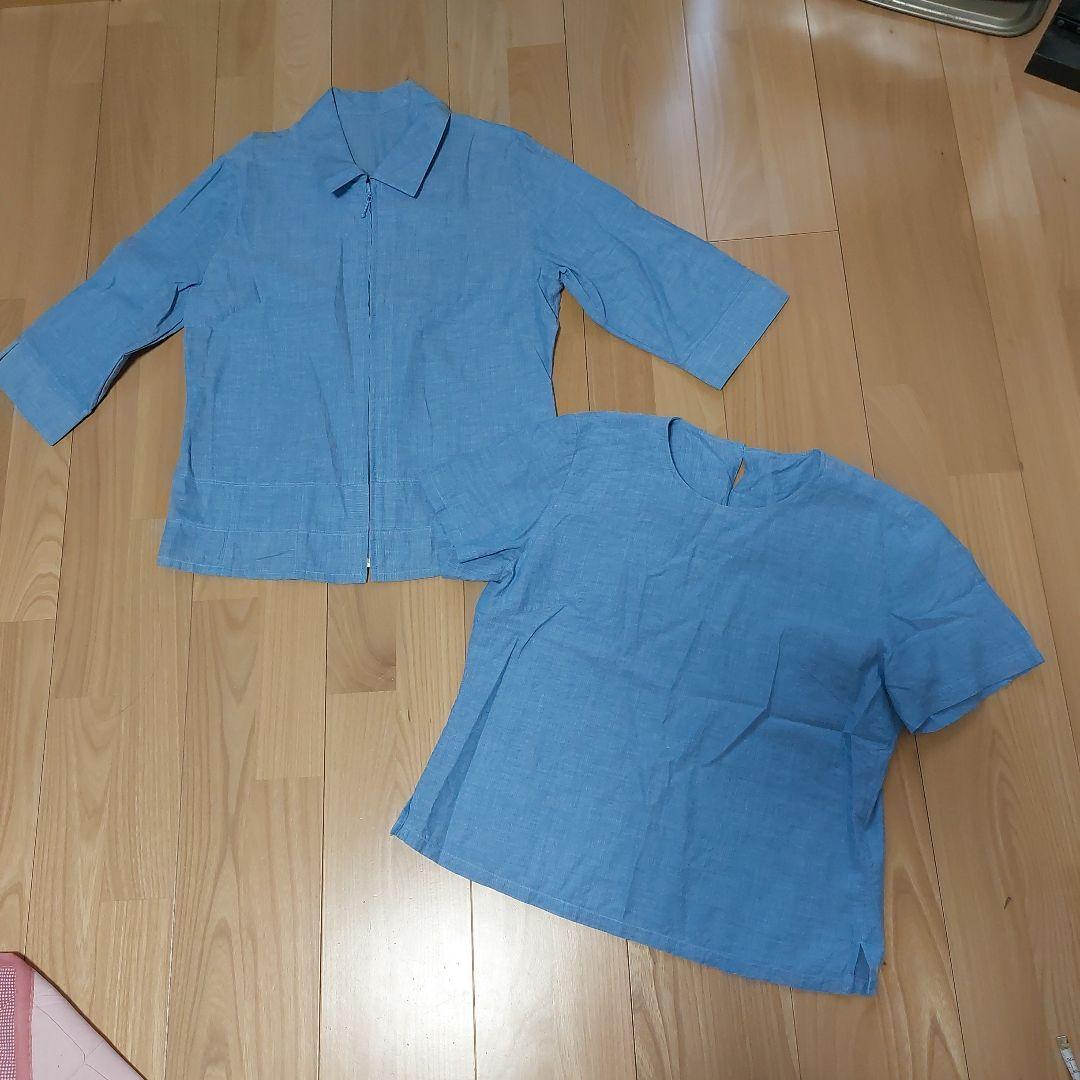 Light Blue Linen-Style Short-Sleeve Lightweight Jacket - Short Sleeve Ensemble Set - M