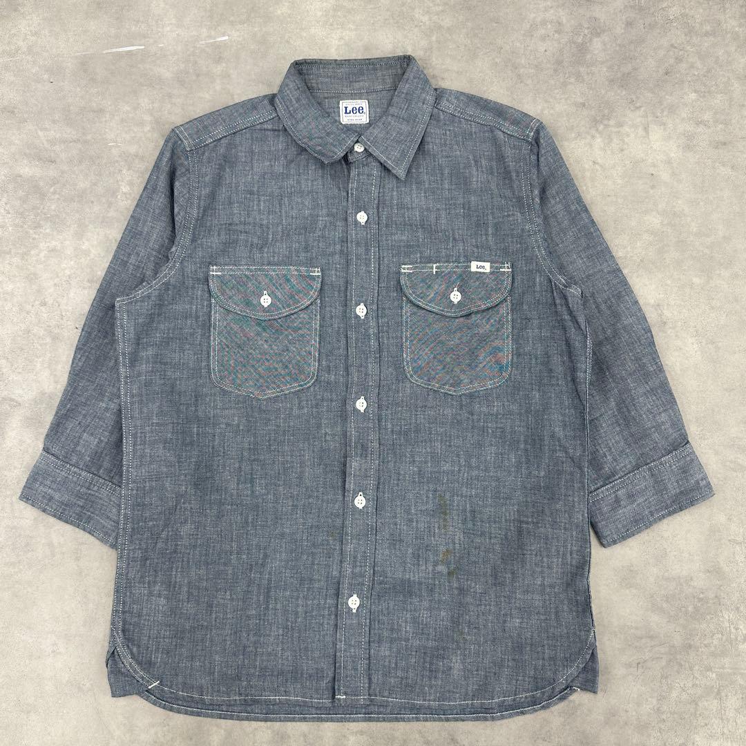 44. Lee 3/4 Sleeve Pocket Chambray Shirt, Gray, L