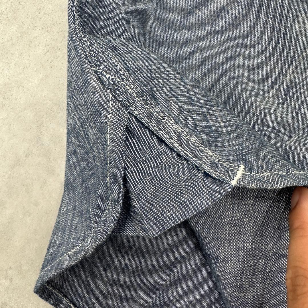 44. Lee 3/4 Sleeve Pocket Chambray Shirt, Gray, L
