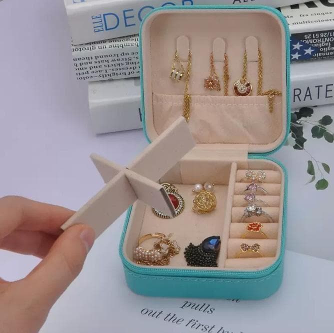 Jewelry Storage Box, Accessory Case, Compact, Blue, Travel Portable