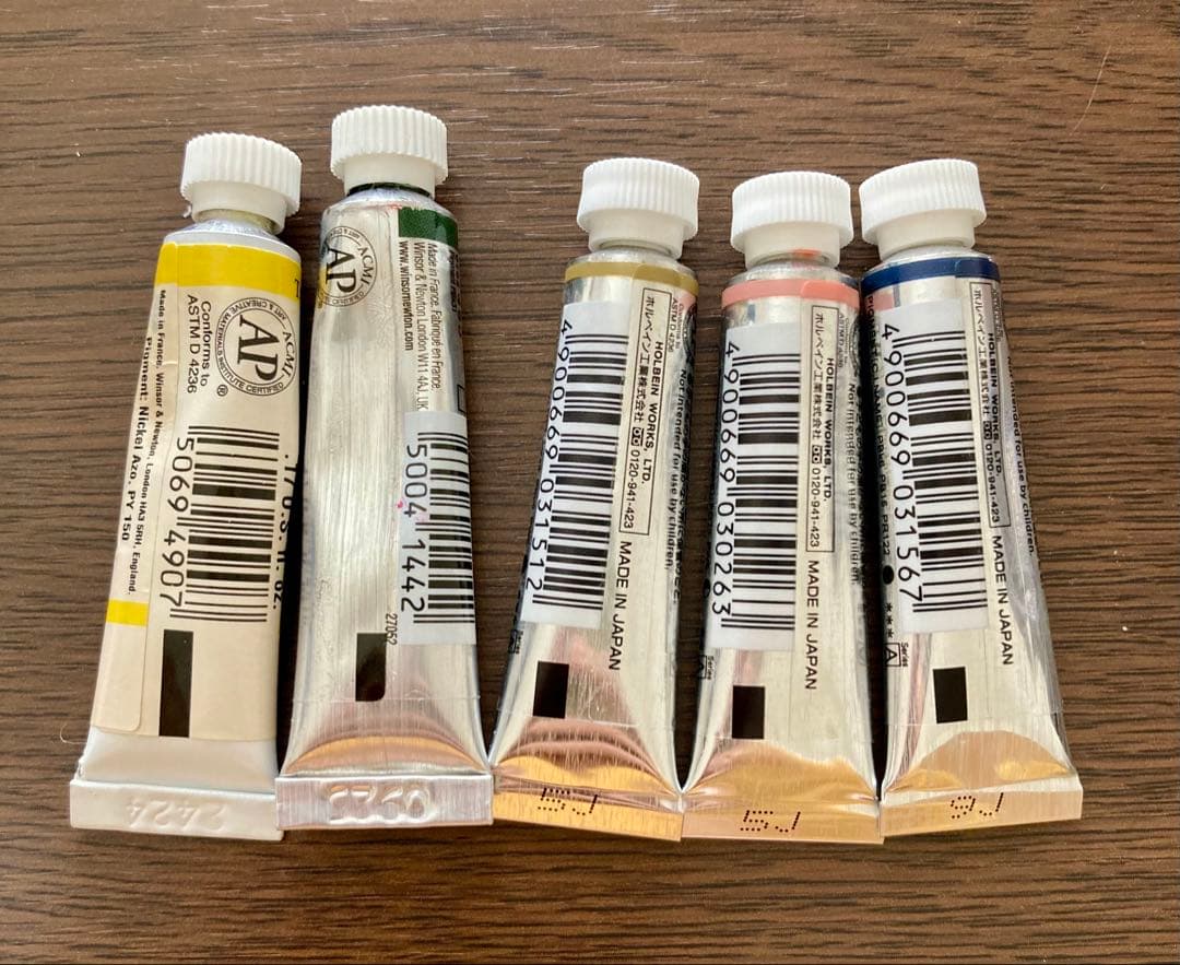 【Transparent Watercolor】W&N Holbein Transparent Watercolor Paint 5-Piece Set (Used)
