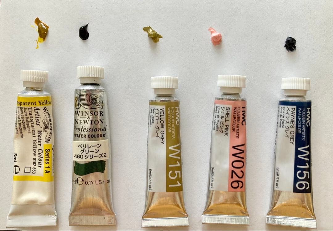 【Transparent Watercolor】W&N Holbein Transparent Watercolor Paint 5-Piece Set (Used)