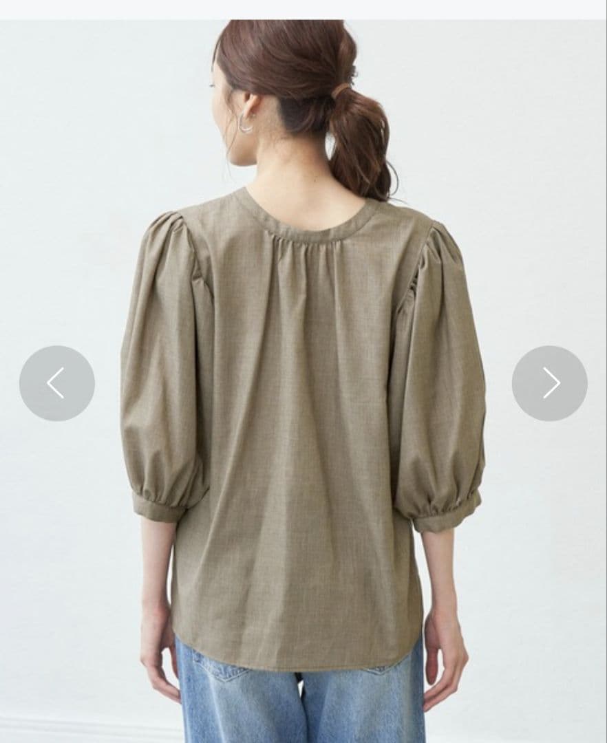 【2-Way】Sleeve Volume Lace-Up Blouse SIZE 38 (Khaki)
