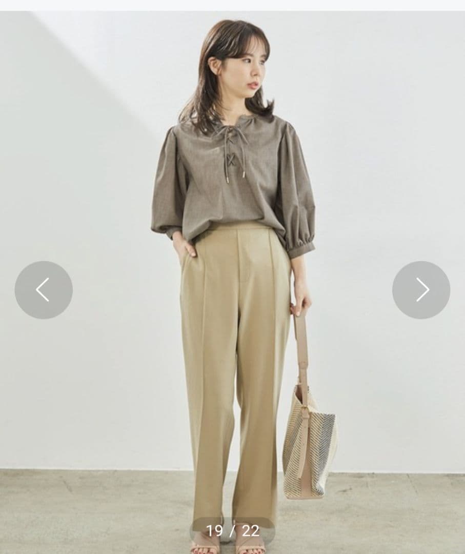 【2-Way】Sleeve Volume Lace-Up Blouse SIZE 38 (Khaki)