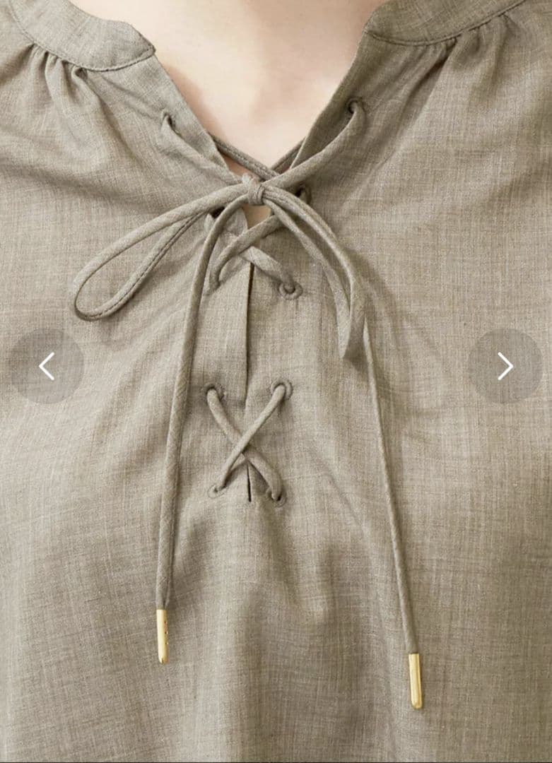 【2-Way】Sleeve Volume Lace-Up Blouse SIZE 38 (Khaki)